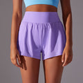 New women's solid color mesh double-layer breathable sports tennis yoga shorts for running and fitness
