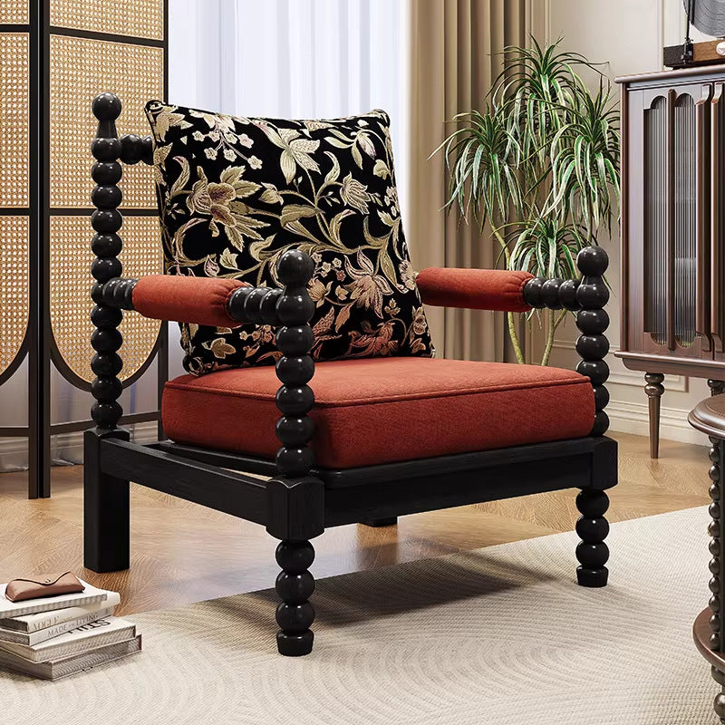 Solid wood fabric chair medieval style living room chair sofa bedroom american pearl chair single retro pearl chair french style