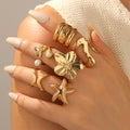 Wholesale starfish ring set - european and american cross-border fashion, trendy floral couple rings, unique high-end niche style rings for women