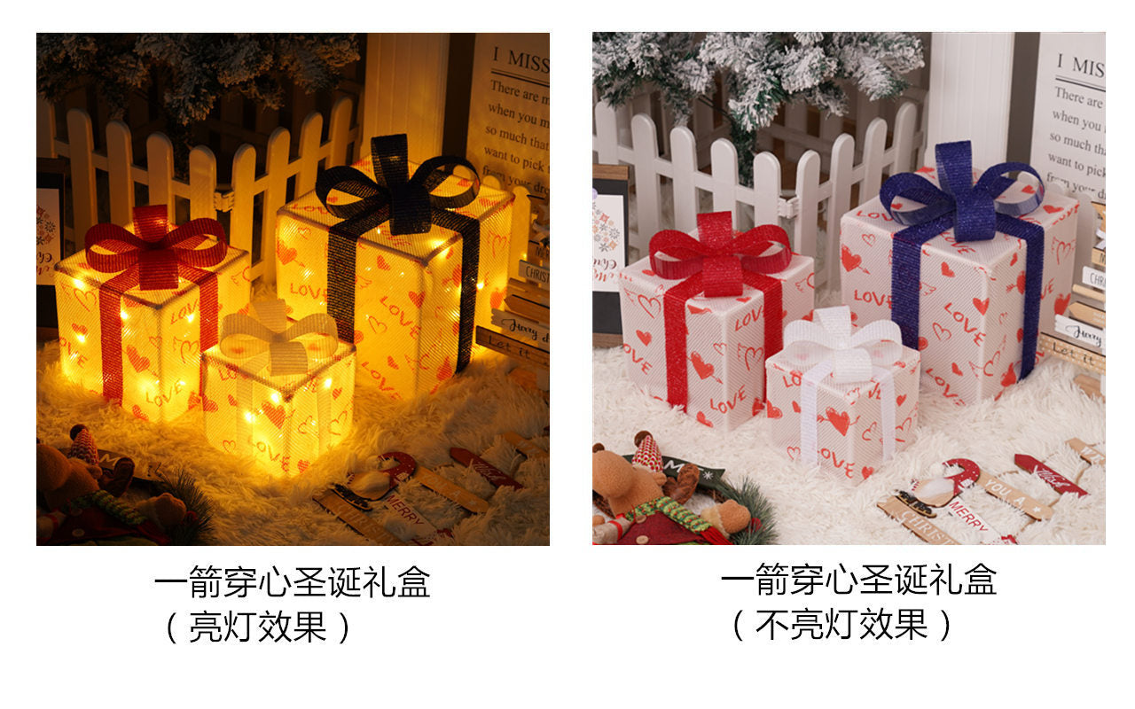 Christmas special birthday party warm atmosphere decorative gift box light, folding Christmas gift box three-piece bedside lamp