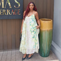 European and american cross-border women's clothing:  summer new arrival - elegant, fresh, v-neck, printed, loose-fit, long slip dress