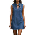 Amazon fashion casual chic denim simple turn-down collar mini skirt women's  summer new slimming skirt