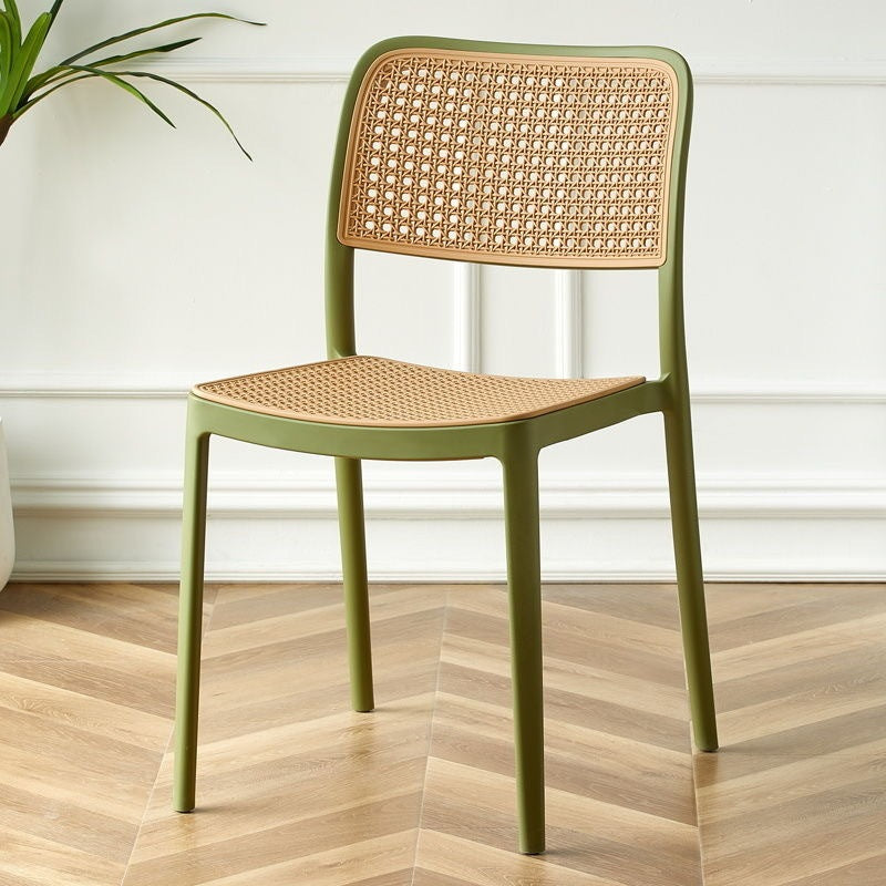 Nordic dining chair, rattan-effect plastic chair, outdoor & home use, stackable, trendy backrest chair, casual computer desk chair