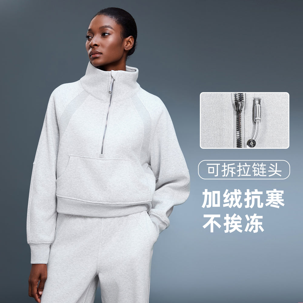 Women's fleece-lined half-zip high neck pullover sweatshirt - autumn/winter warm outerwear top - d25131