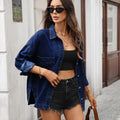 Fashion cross-border foreign trade  new style washed retro loosecasual early autumn new style slit denim shirt