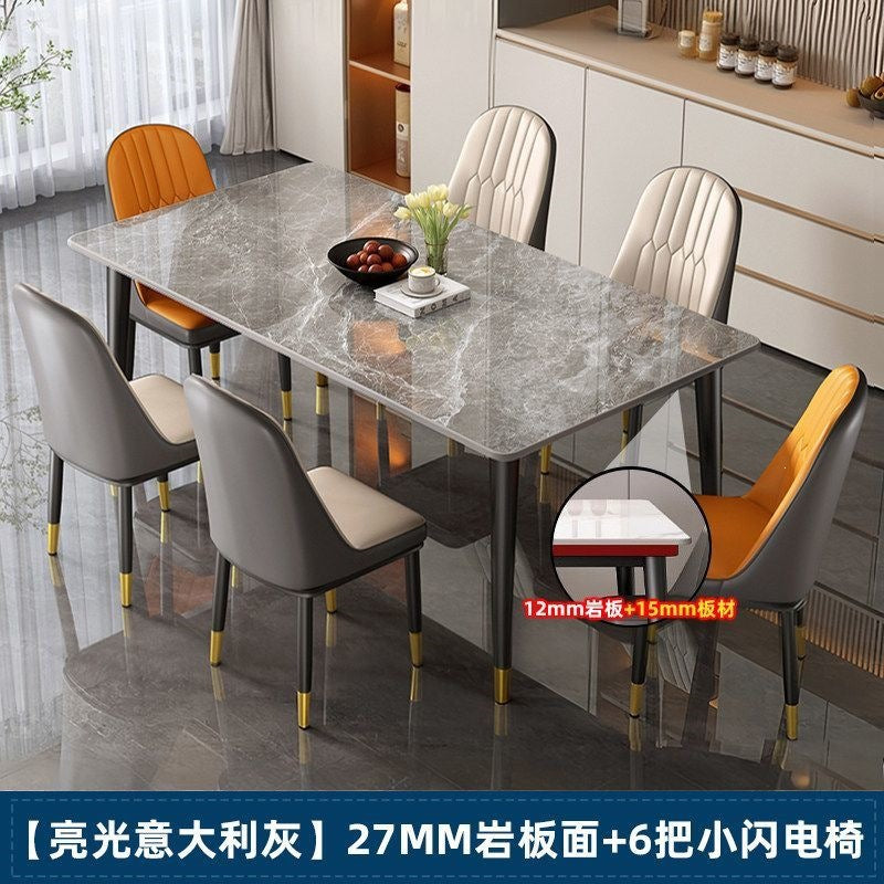 Rock slab dining table and chair combination rectangular for home small apartment medieval style modern casual rental house dining table
