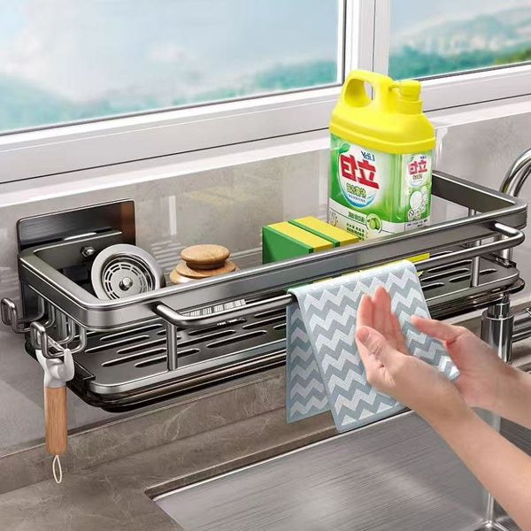 New non-punching kitchen rack sink multi-functional faucet storage sponge steel wire ball rag drain rack