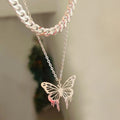 European and american cross-border fashion 18k gold hollow butterfly pendant necklace for women, alloy chunky chain, high-end jewelry