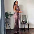 European and american women's clothing  autumn new collection: sweet and fresh halter neck open back tank top with high-waisted straight-leg pants two-piece set