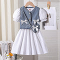 european and american cross-border girls' shirt dress, vest design, with heart-shaped bag three-piece set for girls