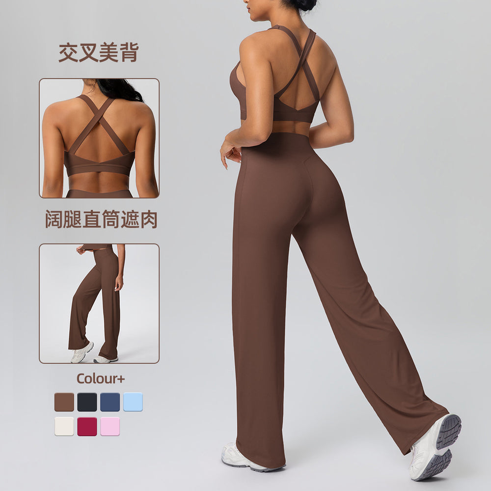 fashionpure color double-sided brushed back cross sports intimates yoga suit running fitness two-piece set