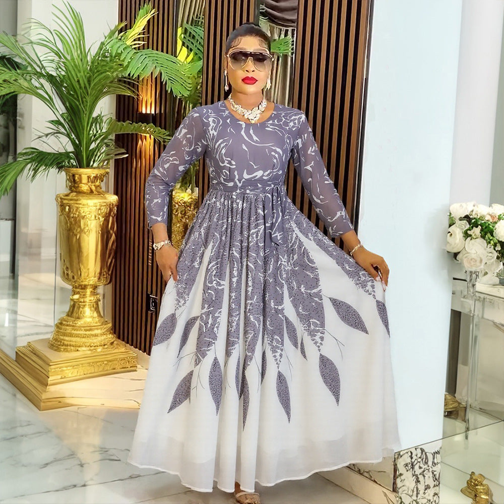 fashiondress african women's plus size  long sleeveseleganceprinting chiffon long skirt