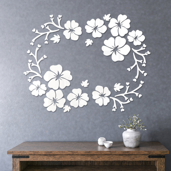 XN507 Hibiscus flower acrylic mirror wall sticker,   home decoration, self-adhesive mirror wall sticker