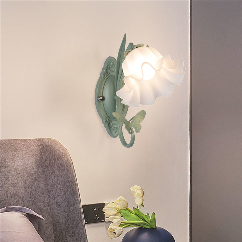 Butterfly lantern wall lamp - french retro style - living room, bedroom, bedside wall sconce - exquisite lacquered iron art