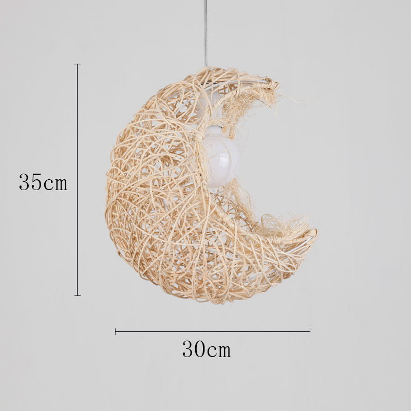 Vintage rattan straw hat chandelier rattan art round bird's nest Chinese pastoral hotel restaurant agritainment bed and breakfast straw hat lamp