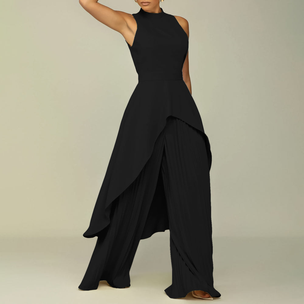 C8556 european and american clothing independent station cross-border ol sleeveless asymmetricaltops wide-leg pants two-piece set foreign trade suit