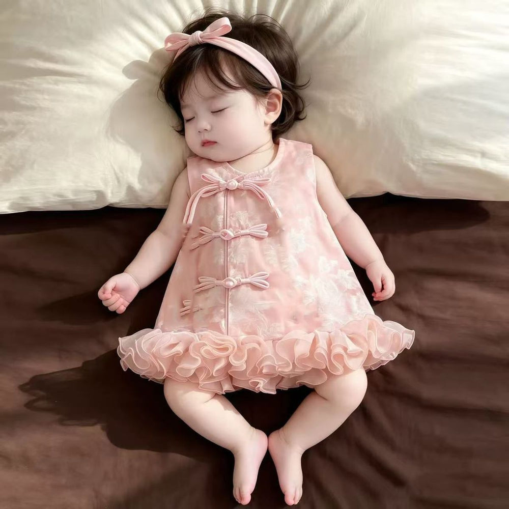 Summer hanfu cheongsam dress - vintage chic baby princess gown - first birthday outfit - chinese style baby girl dress - a-line skirt