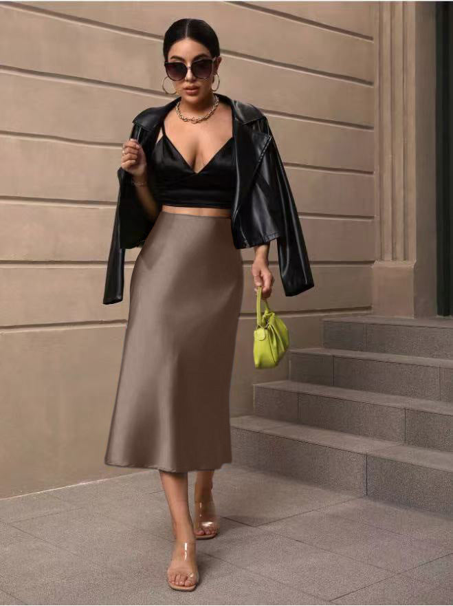 Hip-covering fishtail skirt satin satin mid-length skirt spring and summer new arrivalfashion cross-border women's clothing manufacturer direct