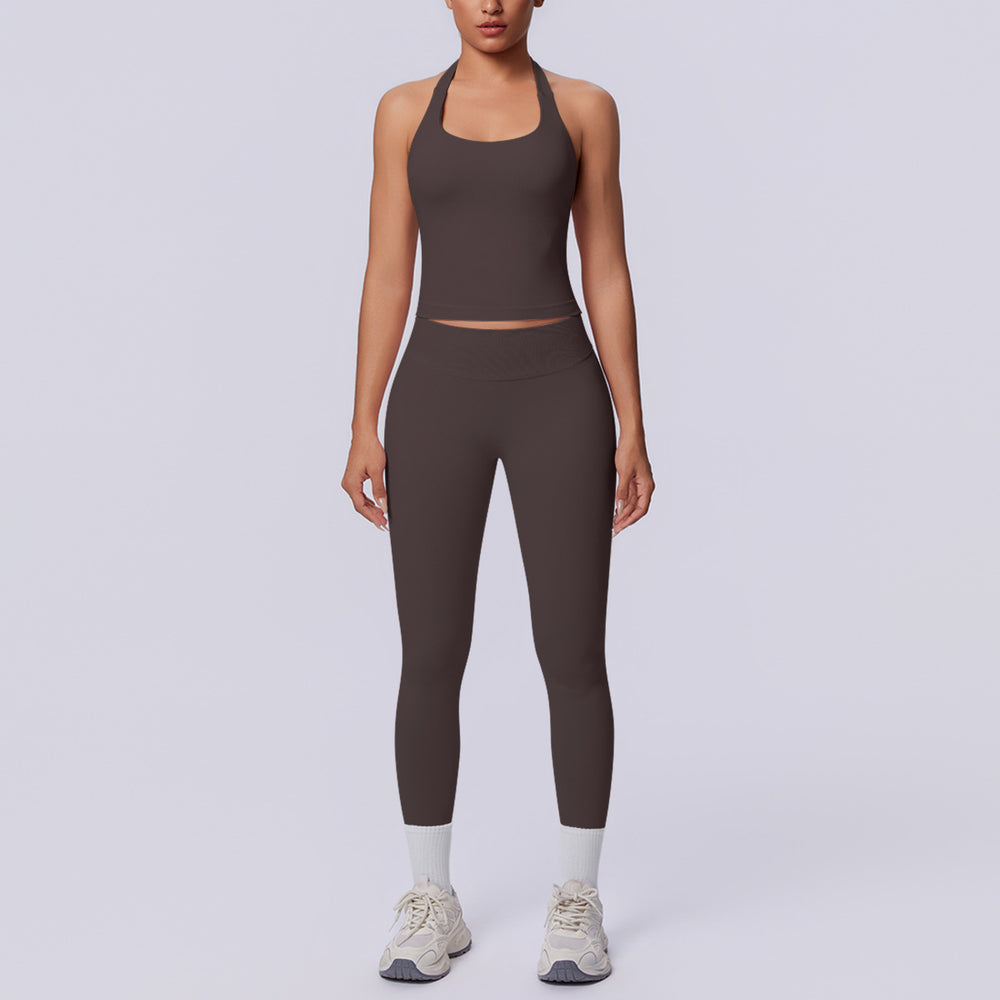 Halter sports beautiful back high waist hip lifting tight sports seamless yoga clothes quick drying breathable running fitness suit for women