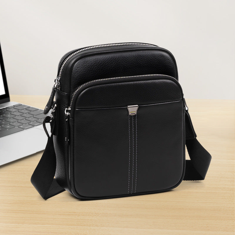 Fashion first layer cowhide shoulder bag business leisure trend men's leather bag high sense lightweight shoulder messenger bag