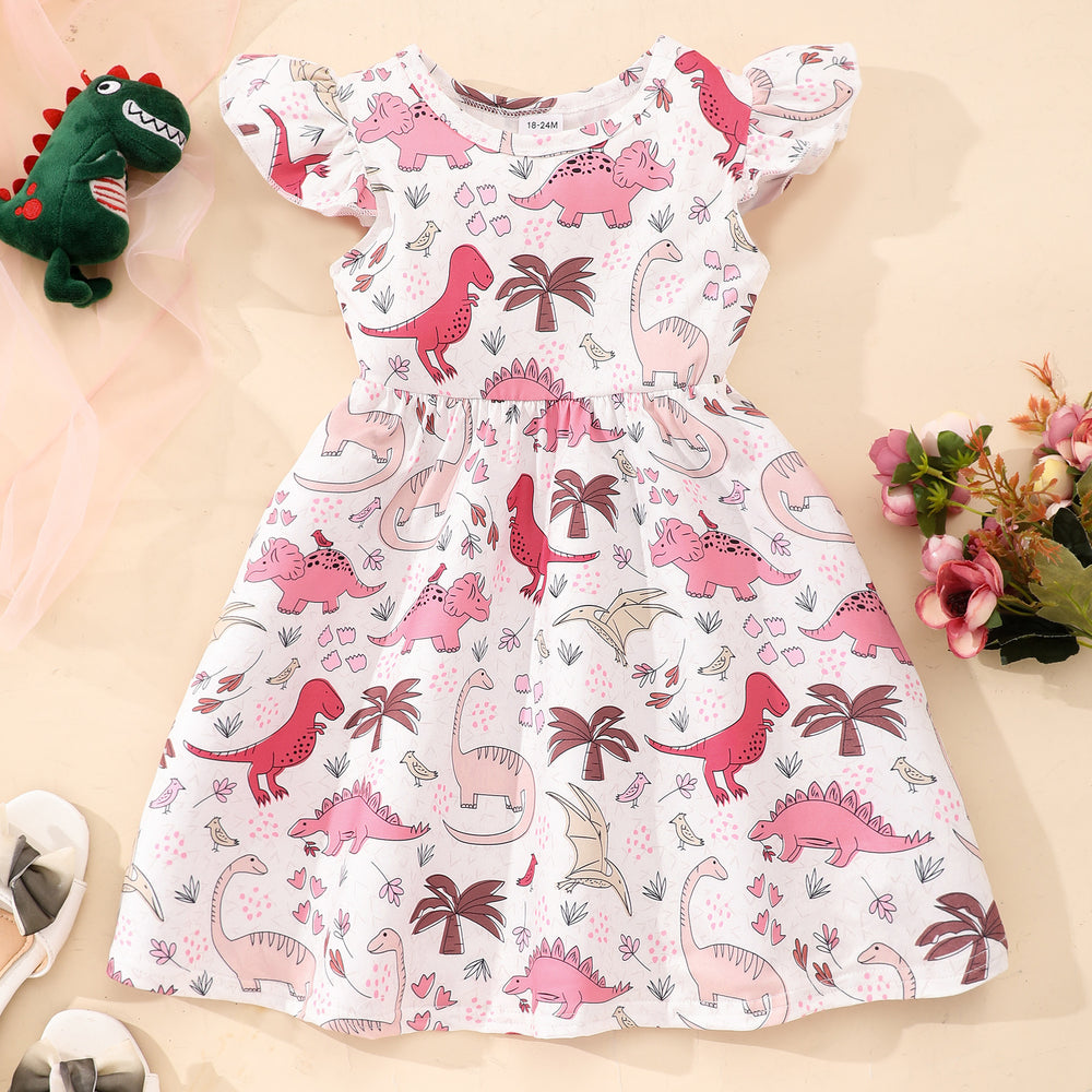 Kids' digital print flutter sleeve a-line dress - clearance sale