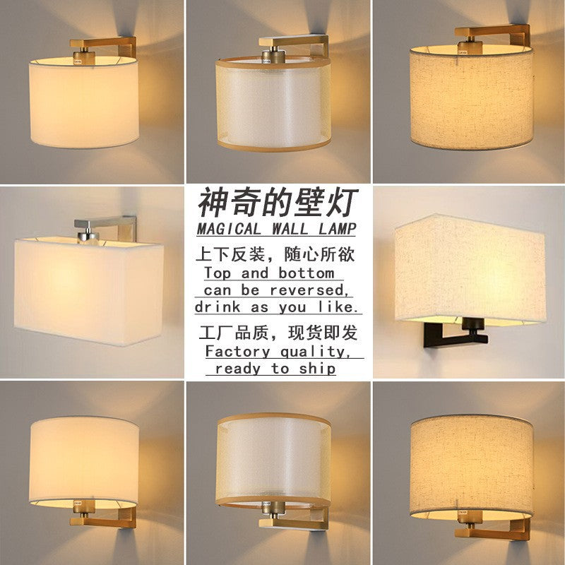Wall lamp popularcasual up and down adjustment installation room reading master bedroom bedside lamp normcore fabric lampshade led lamp