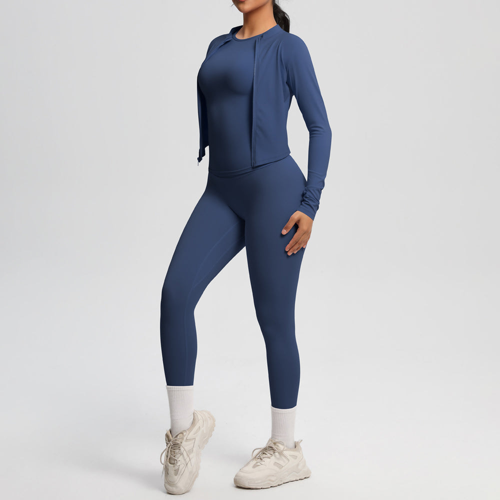 Ready-to-ship cross-border brushed microfiber seamless breathable compression short-sleeve three-piece activewear set for women - perfect for running, fitness, and yoga