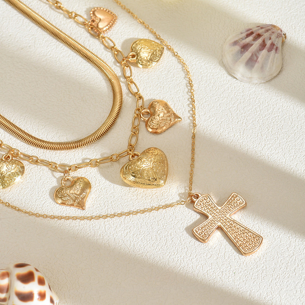 Cross pendant wholesale european and american cross-border stylish hip-hop punk heart clavicle chain accessible luxury niche stacking necklace