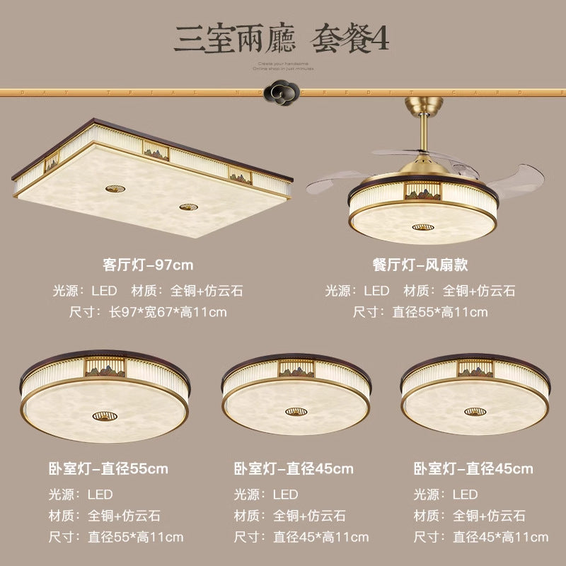 [Jiangshan] 2024 high-end new Chinese ceiling lamp, marble living room lamp zen square bedroom Chinese style