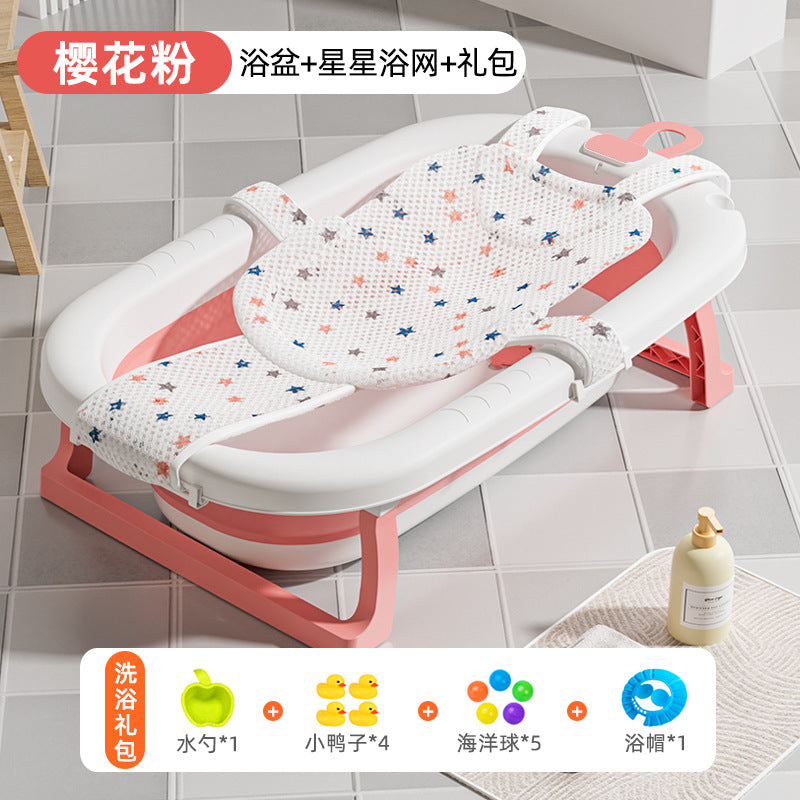 Large collapsible baby bathtub - portable baby bathtub for home use - infant and toddler bath seat - plastic newborn and children's bath supplies
