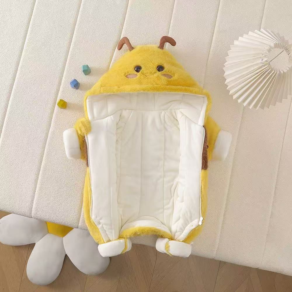 Winter unisex baby rompers - thickened, warm, fleece-lined, super cute bee design - winter outfit