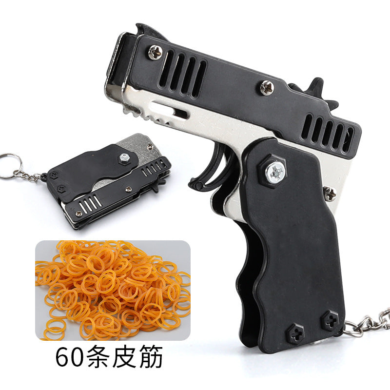 exclusive metal folding rubber band gun, rubber band shooting boy gift pendant, children's toy gun model