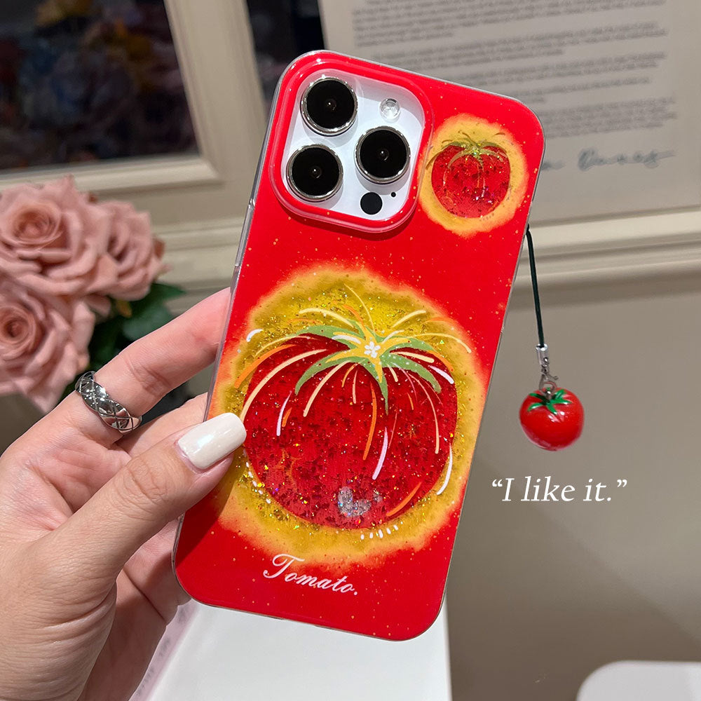 Glue glitter powder suitable for iphone17promax mobile phone case red bottom fireworks tomato apple 16 anti-fall protective cover