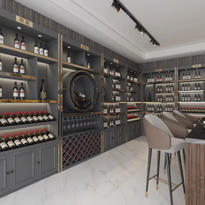 High-end paint wine cabinet display cabinet red wine cabinet commercial tobacco and wine cabinet wine cellar villa solid wood display stand Baijiu display cabinet