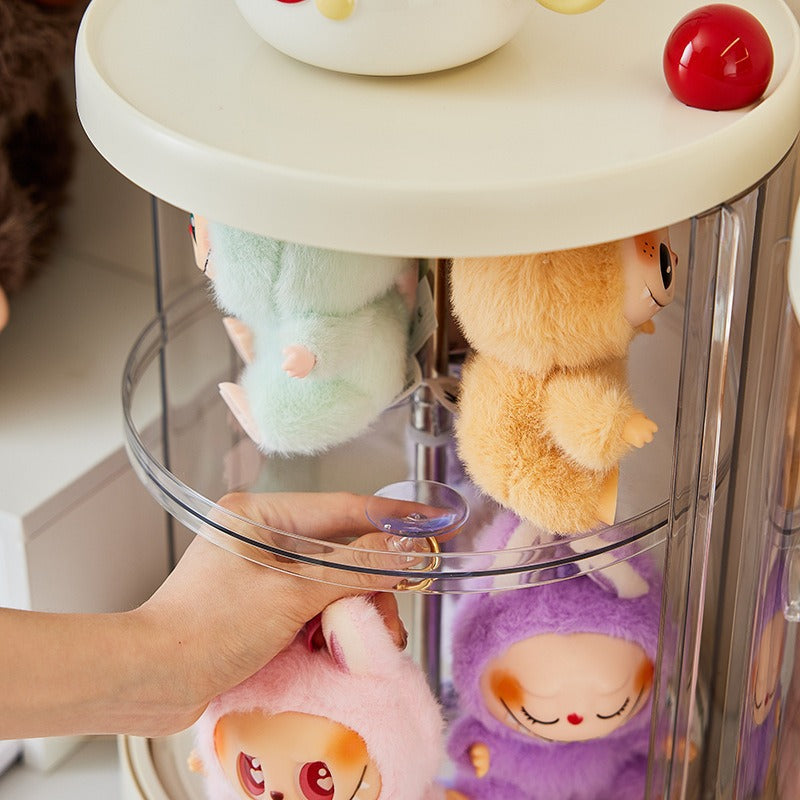 New Rab cloth rotatable display storage box dustproof transparent blind box plush doll storage bucket doll toy