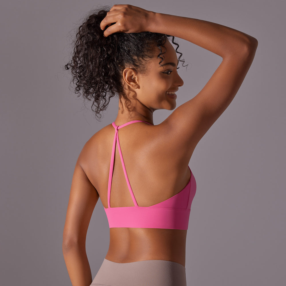 New arrival brushed double-sided nylon pure color beautiful back cross sling sports running fitness yoga wear sports intimates women
