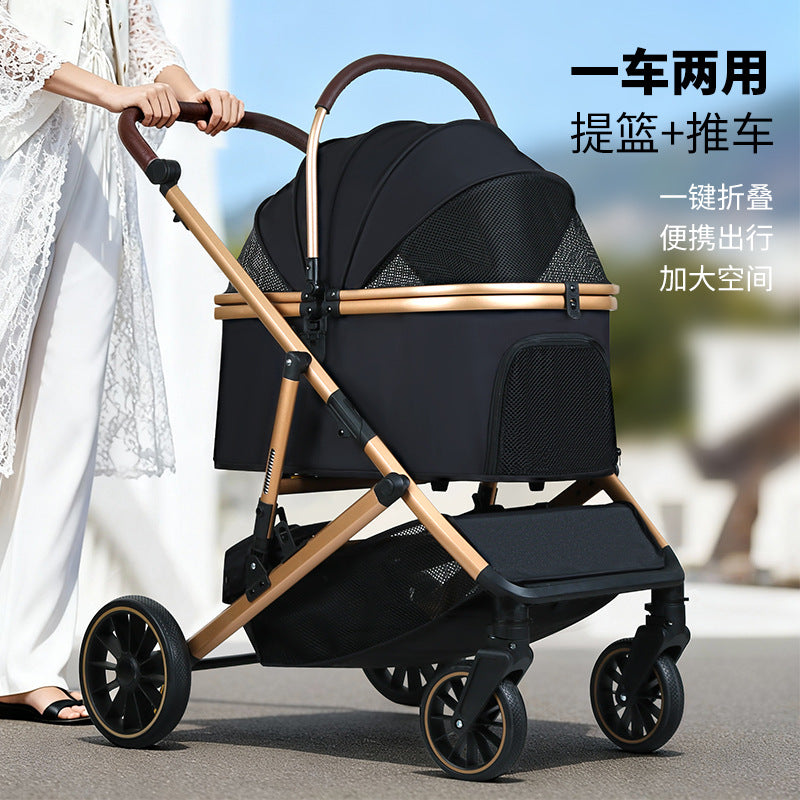 Pet stroller - lightweight, foldable, detachable, for dogs and cats - outdoor pet pushchair, adjustable height, large capacity