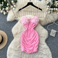 Sexy red suspender pleated dress for women summerk-style sleeveless pleated waist bag hip skirt hot girl style