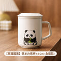 Panda tea infuser mug - ceramic tea cup with wooden handle and lid, keeps your hands cool, perfect for office use
