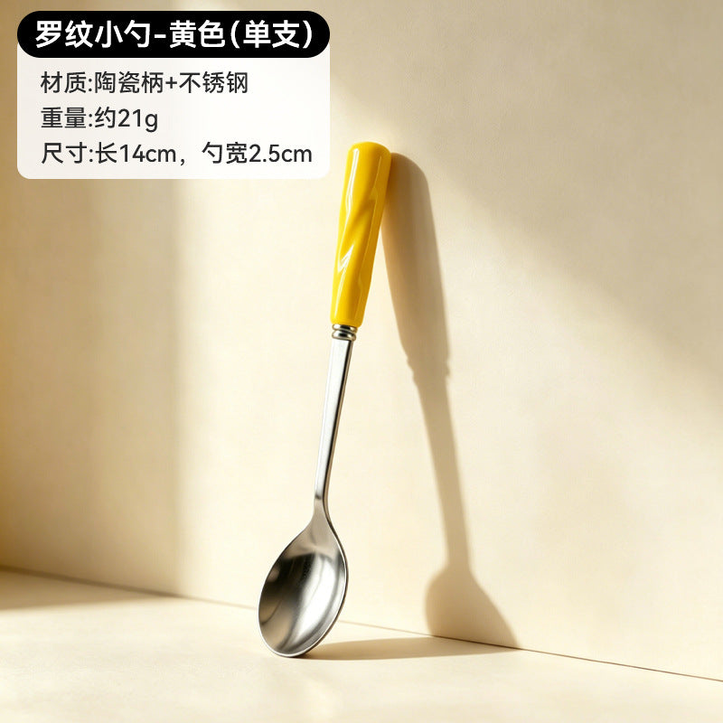 304 food grade stainless steel twisted fruit fork set creative colorful storage cup ceramic cup holder wholesale