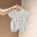 Summer floral lightweight baby romper - newborn summer outfit, short-sleeve bodysuit, crawling suit