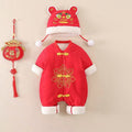 Newborn infant new year outfit festive winter romper thickened hundred-day celebration bodysuit full month new year's day bodysuit