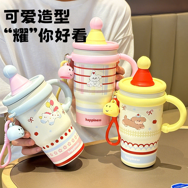 New arrival high-looking large-capacity cartoon handle ice insulation cup cute student straw cup coffee cup office cup