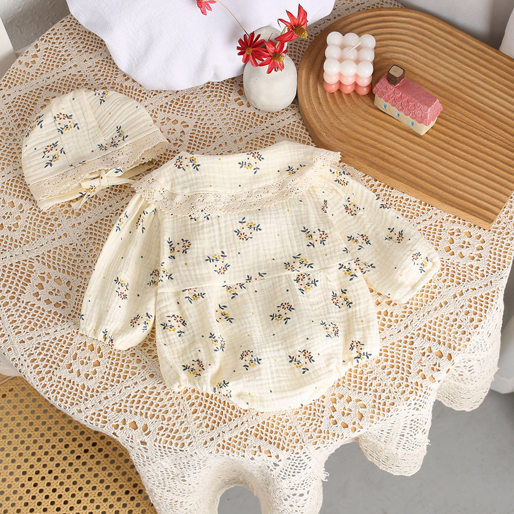 Newborn baby long-sleeve romper - stylish floral print, sweet princess style, perfect for first birthday photoshoots and crawling