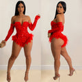 C6225 cross-border   fashion women's solid color sequin long sleeve shorts jumpsuit