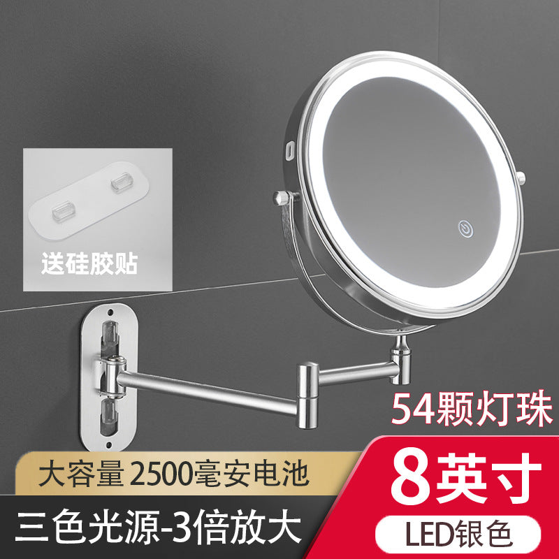 Wholesale cosmetic mirror led non-punching wall hanging folding lamp mirror hotel bathroom telescopic double-sided cosmetic mirror