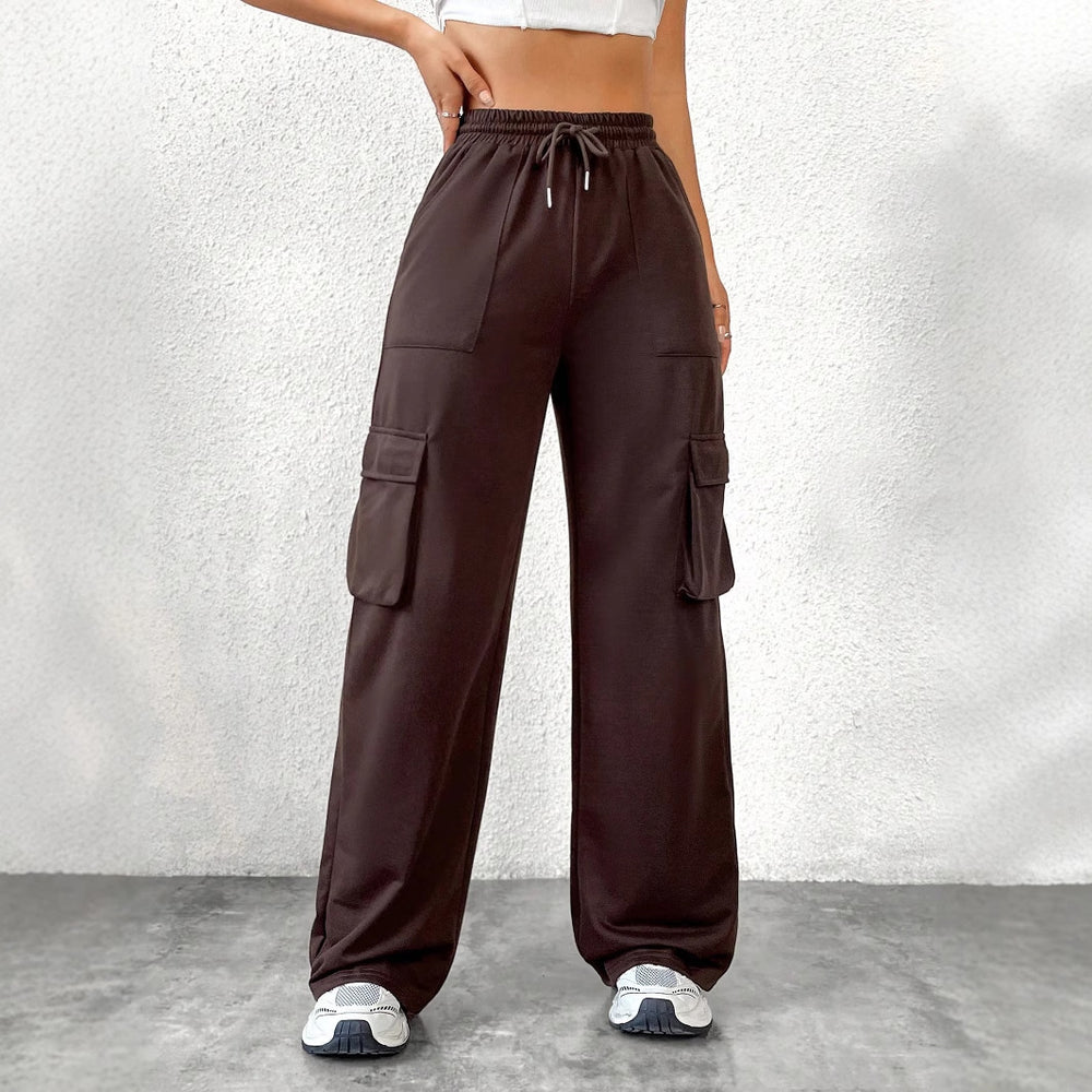 C2-72806# cross-border foreign trade women's fashion ins pure color drawstring elastic waist casual workwear pants