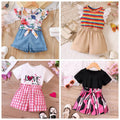 Girls' fashionable and stylish outfit set -  summer korean style short sleeve and shorts cute children's two-piece set - wholesale supply
