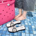 Women's slippers - 2025 summer new arrivals: french-style h-strap square toe flat sandals - fashionable, versatile, outdoor beach thong sandals