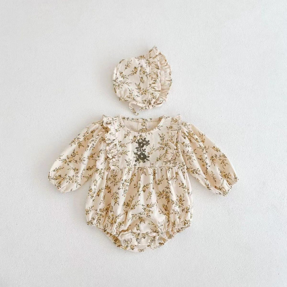 Baby clothes spring autum one-piece baby girl super cute retro style floral bag butt clothes fashionable thin style crawling clothes